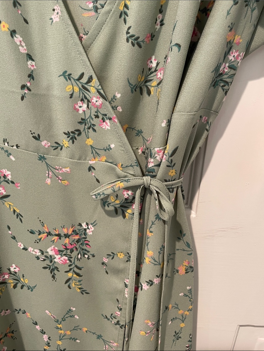 LC Lauren Conrad Sage Green Floral Wrap Mini Dress - Picture 3 of 6